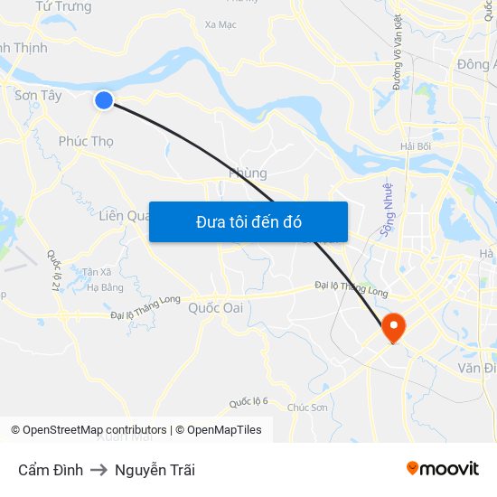 Cẩm Đình to Nguyễn Trãi map