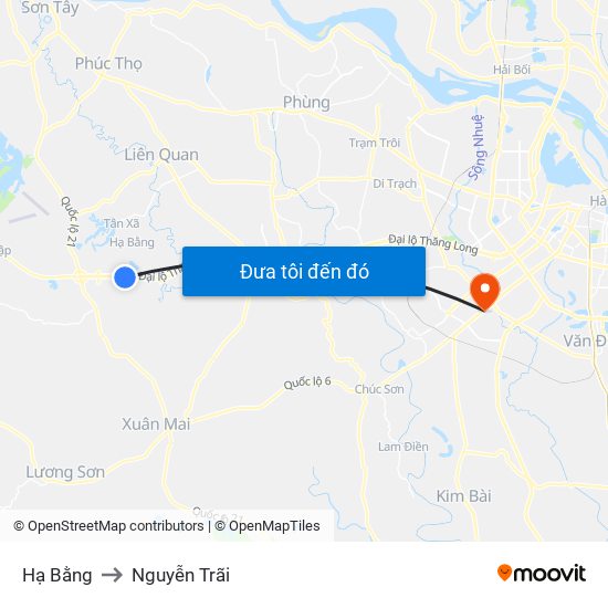 Hạ Bằng to Nguyễn Trãi map