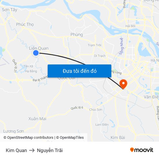 Kim Quan to Nguyễn Trãi map