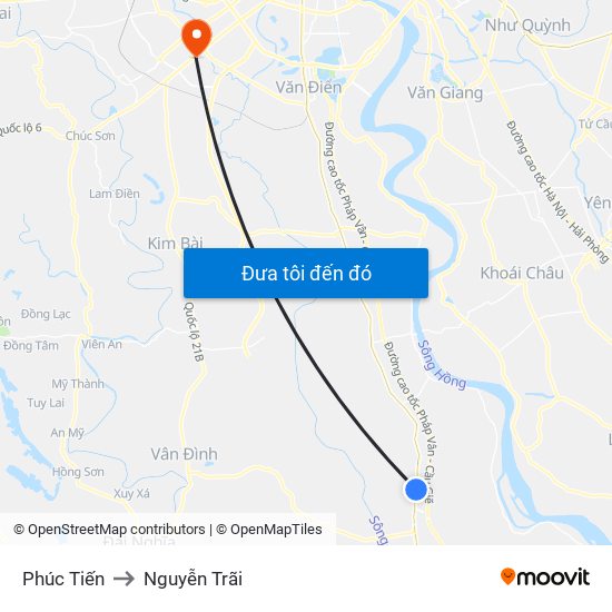 Phúc Tiến to Nguyễn Trãi map