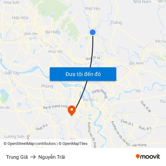 Trung Giã to Nguyễn Trãi map