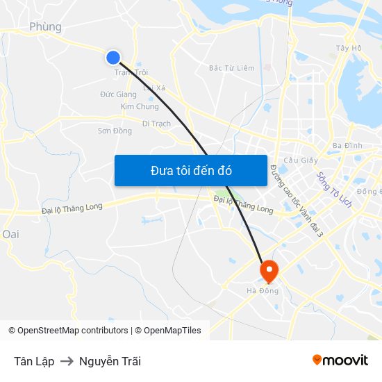 Tân Lập to Nguyễn Trãi map