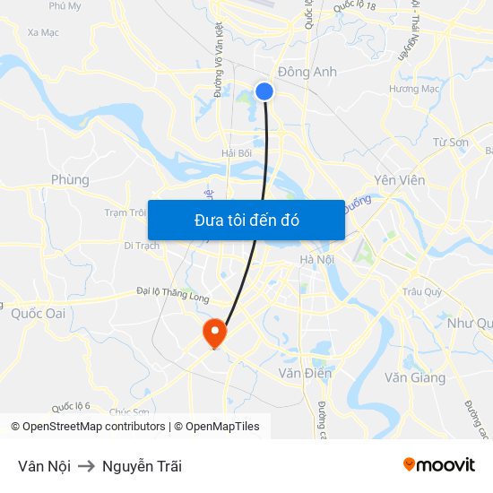 Vân Nội to Nguyễn Trãi map