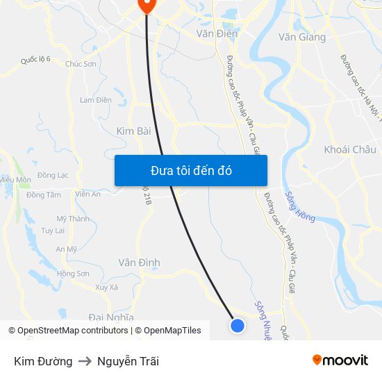 Kim Đường to Nguyễn Trãi map