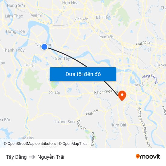 Tây Đằng to Nguyễn Trãi map