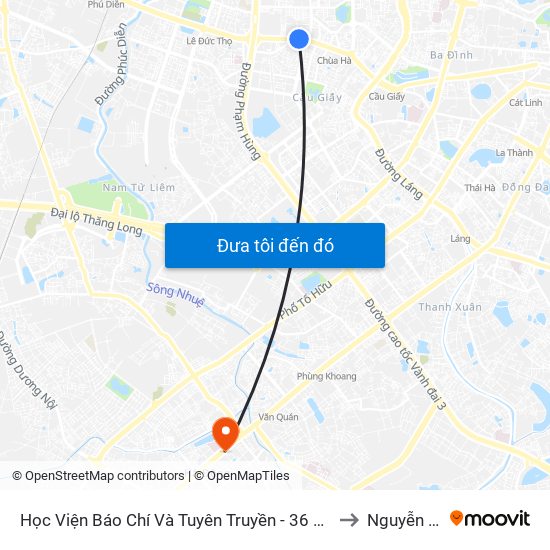 Học Viện Báo Chí Và Tuyên Truyền - 36 Xuân Thủy to Nguyễn Trãi map