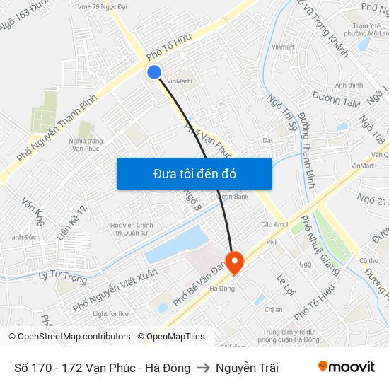 Số 170 - 172 Vạn Phúc - Hà Đông to Nguyễn Trãi map