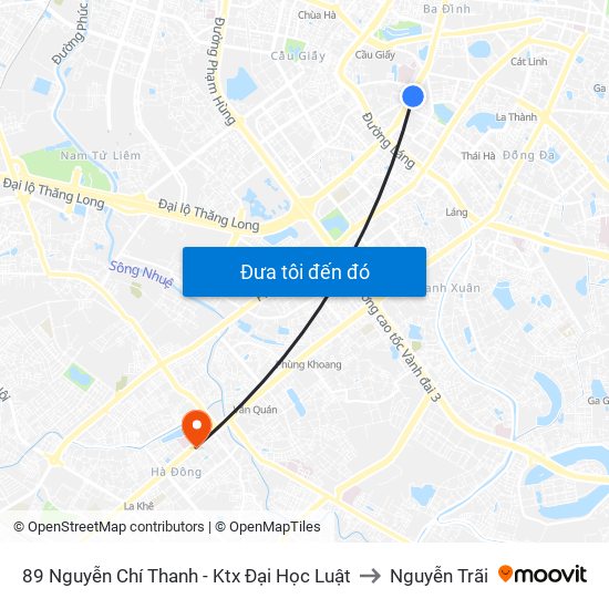 89 Nguyễn Chí Thanh - Ktx Đại Học Luật to Nguyễn Trãi map