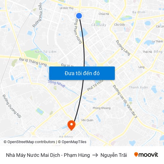 Nhà Máy Nước Mai Dịch - Phạm Hùng to Nguyễn Trãi map