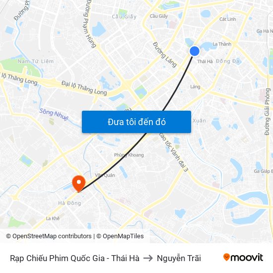 Rạp Chiếu Phim Quốc Gia - Thái Hà to Nguyễn Trãi map