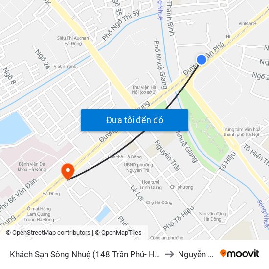 Khách Sạn Sông Nhuệ (148 Trần Phú- Hà Đông) to Nguyễn Trãi map