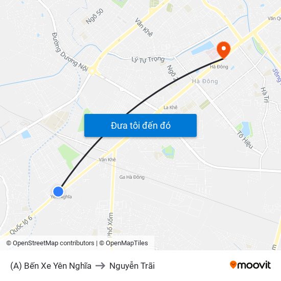 (A) Bến Xe Yên Nghĩa to Nguyễn Trãi map