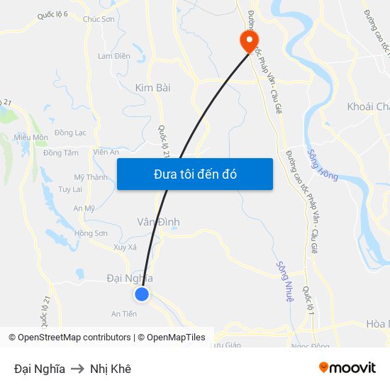 Đại Nghĩa to Nhị Khê map