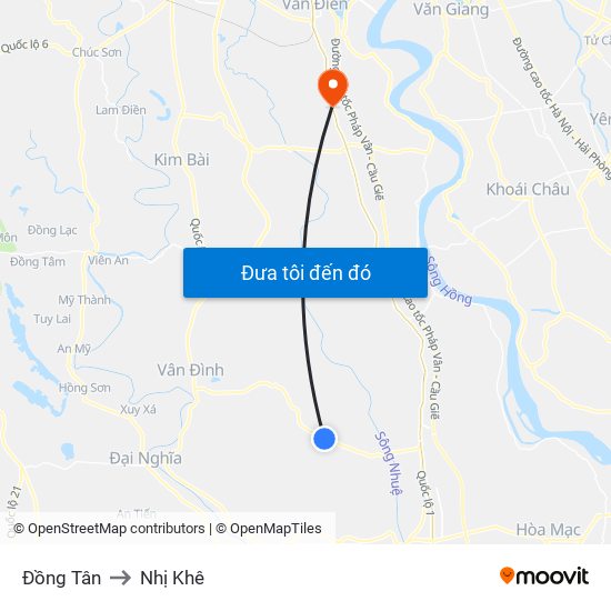 Đồng Tân to Nhị Khê map