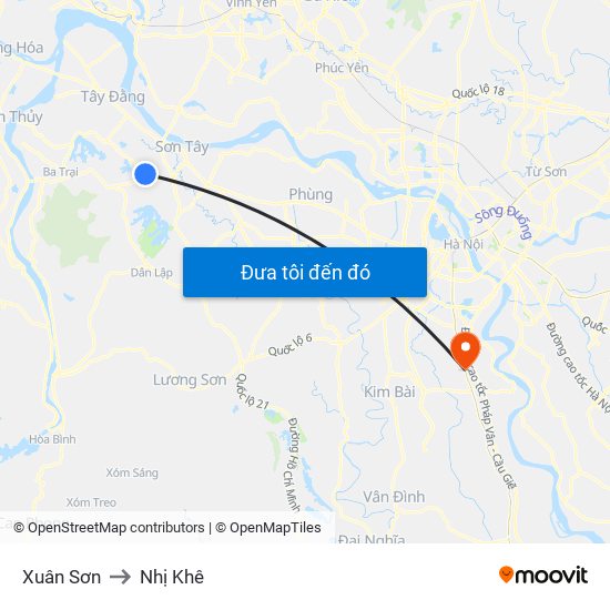 Xuân Sơn to Nhị Khê map