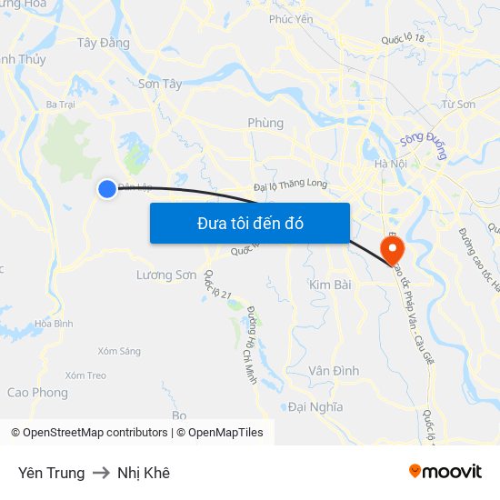 Yên Trung to Nhị Khê map