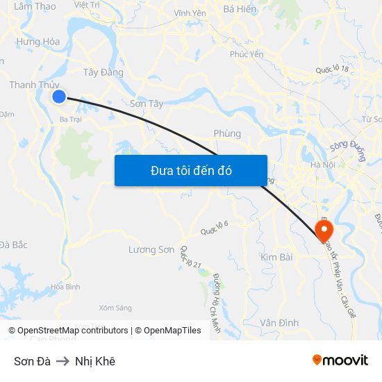 Sơn Đà to Nhị Khê map