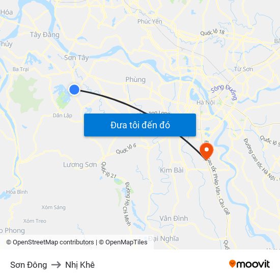 Sơn Đông to Nhị Khê map