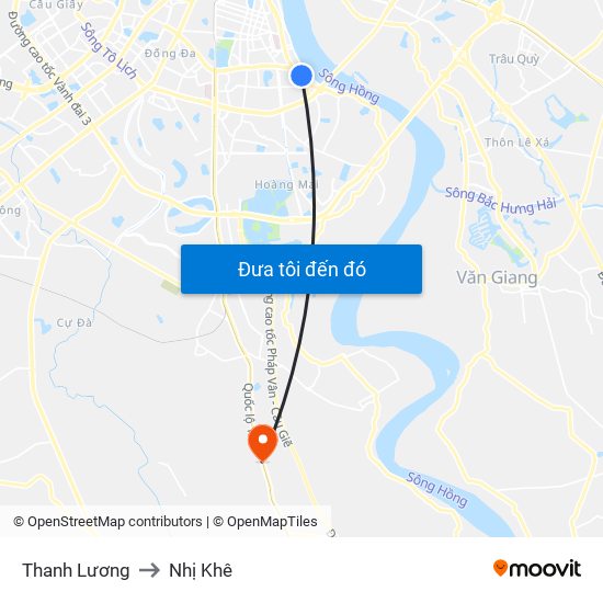 Thanh Lương to Nhị Khê map