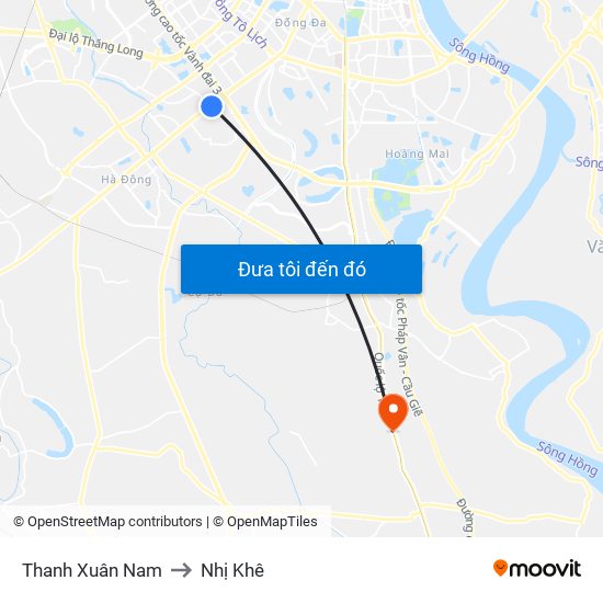 Thanh Xuân Nam to Nhị Khê map