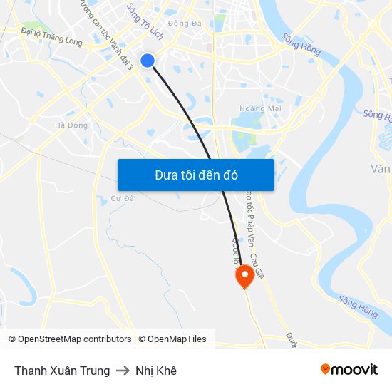 Thanh Xuân Trung to Nhị Khê map