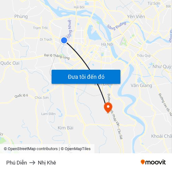 Phú Diễn to Nhị Khê map