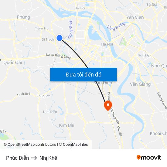 Phúc Diễn to Nhị Khê map