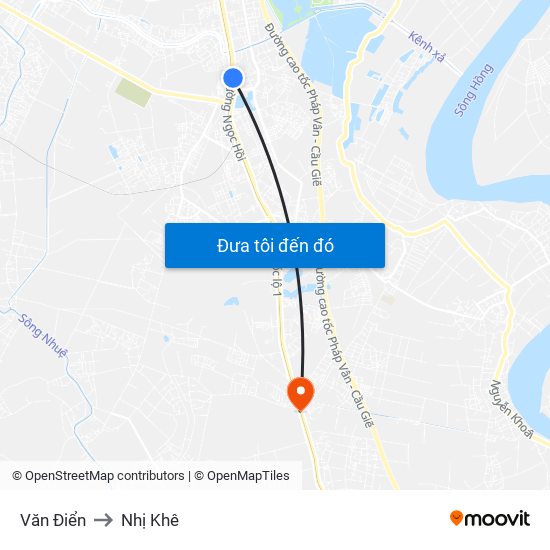 Văn Điển to Nhị Khê map