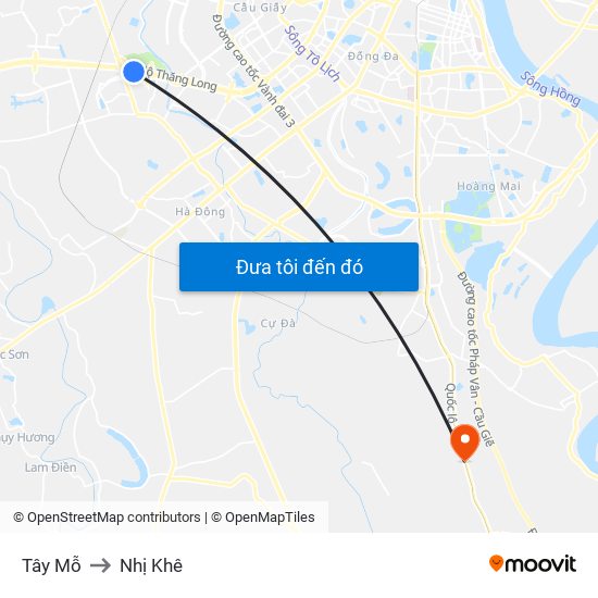 Tây Mỗ to Nhị Khê map