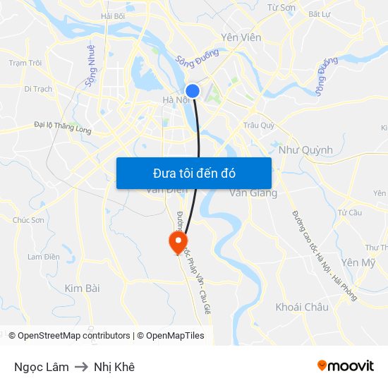 Ngọc Lâm to Nhị Khê map