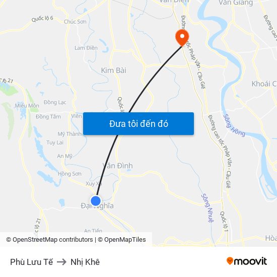 Phù Lưu Tế to Nhị Khê map