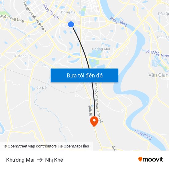 Khương Mai to Nhị Khê map