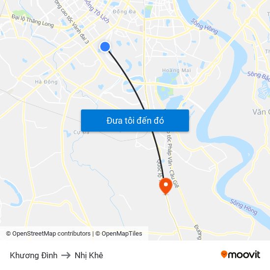 Khương Đình to Nhị Khê map