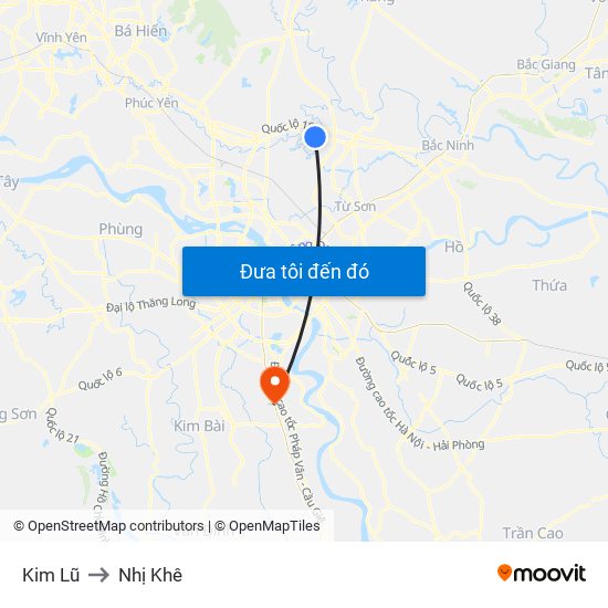 Kim Lũ to Nhị Khê map