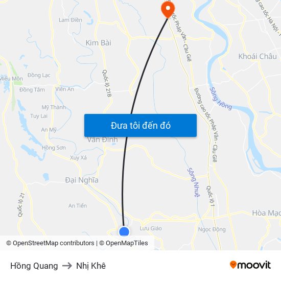 Hồng Quang to Nhị Khê map