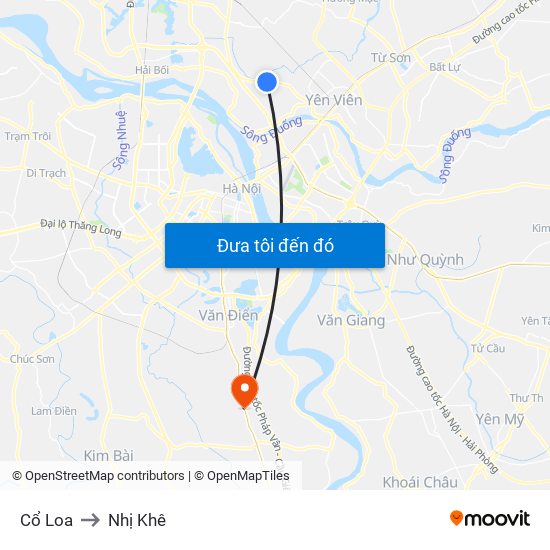 Cổ Loa to Nhị Khê map