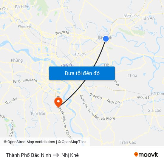 Thành Phố Bắc Ninh to Nhị Khê map