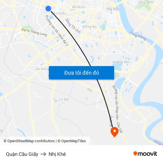 Quận Cầu Giấy to Nhị Khê map