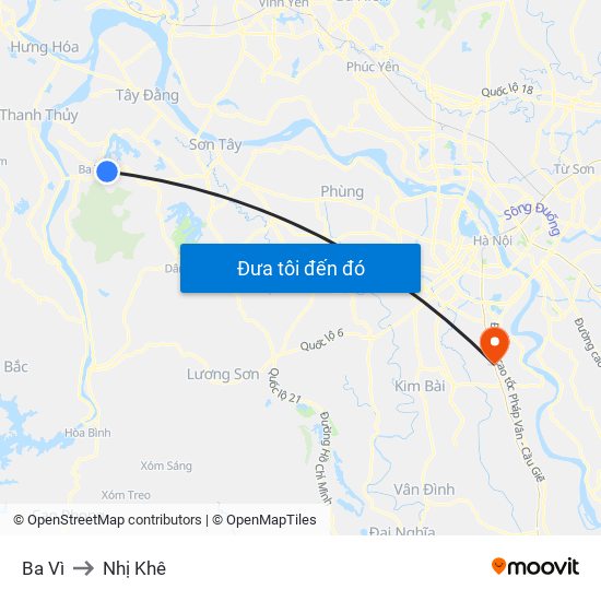 Ba Vì to Nhị Khê map