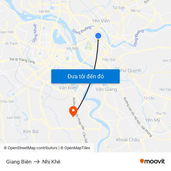 Giang Biên to Nhị Khê map