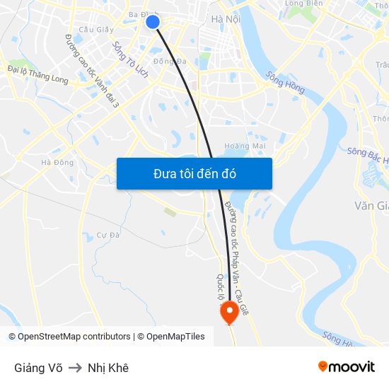 Giảng Võ to Nhị Khê map