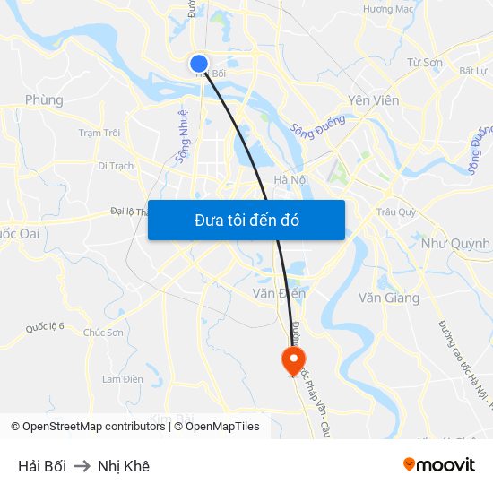 Hải Bối to Nhị Khê map