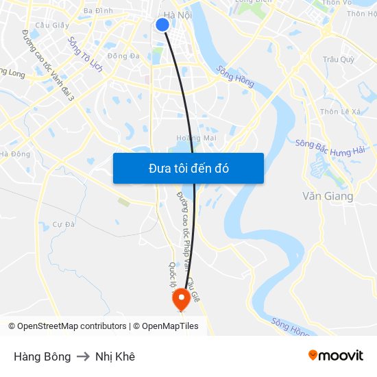 Hàng Bông to Nhị Khê map