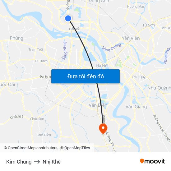 Kim Chung to Nhị Khê map