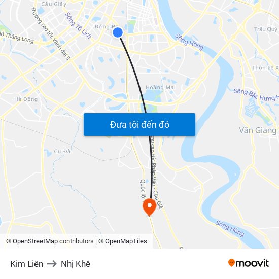 Kim Liên to Nhị Khê map