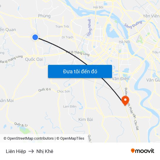 Liên Hiệp to Nhị Khê map