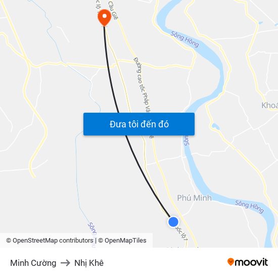 Minh Cường to Nhị Khê map