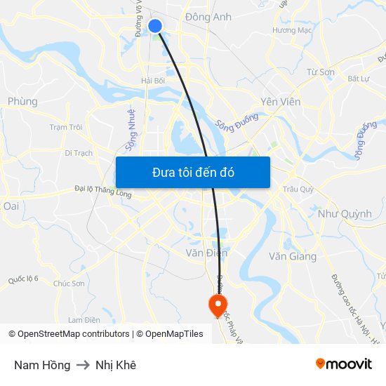 Nam Hồng to Nhị Khê map
