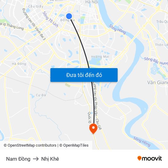 Nam Đồng to Nhị Khê map