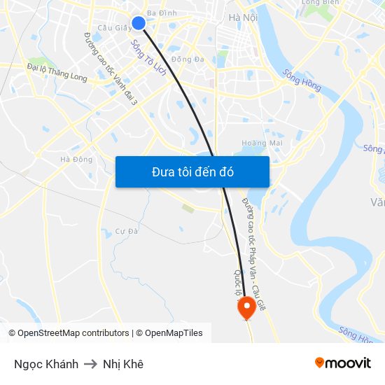 Ngọc Khánh to Nhị Khê map